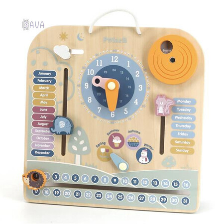 Часы и время года: Деревянный календарь PolarB с часами, на английском языке, Viga Toys