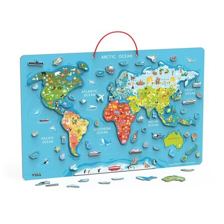 Магнитные: Пазл магнитный Viga Toys Карта мира с маркерной доской, на английском