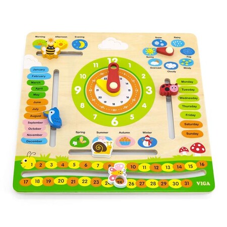 Часы и время года: Деревянный календарь Viga Toys с часами, на английском языке