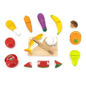 Іграшковий посуд та їжа: Набір іграшкових продуктів «Нарізана їжа з дерева» 44579, Viga Toys