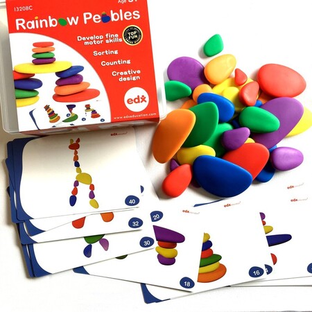 Дрібна моторика і сортування: Кольорові камінчики Rainbow Pebbles з картками EDX Education
