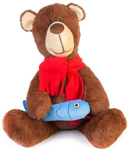 Мягкие игрушки: Медвежонок с рыбкой, 37 см
