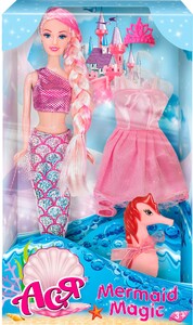 Ігри та іграшки: Лялька русалка Ася з 2 нарядами (рожевий варіант) і вихованцем
