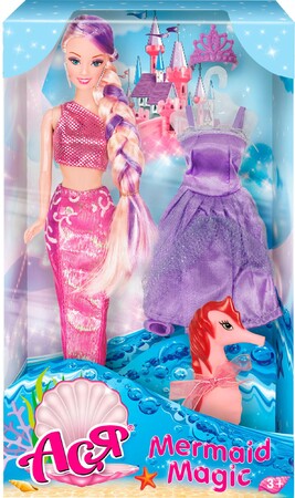Куклы и аксессуары: Кукла русалка Ася с 2 нарядами (лиловый вариант) и питомцем