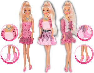 Кукла Ася с 3 розовыми нарядами и аксессуарами, Розовый стиль