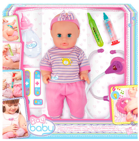 Ляльки і аксесуари: Пупс Плей Бебі, 32 см, з інтерактивним набором лікаря, Play Baby