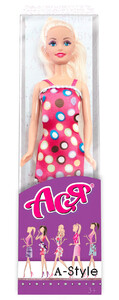 Игры и игрушки: Кукла Ася блондинка в платье в горошек, А-Стиль