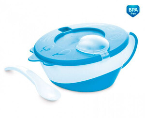 Детская посуда и приборы: Тарелка с крышкой и ложечкой, синяя, Canpol babies