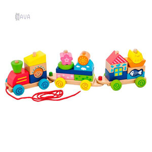 Каталки: Дерев'яна каталка-поїзд «Барвисті кубики», Viga Toys