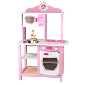 Кухня и столовая: Детская кухня Viga Toys из дерева, бело-розовая