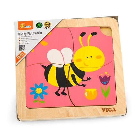 Рамки з вкладишами: Дерев'яний міні-пазл Viga Toys Бджілка, 4 ел.