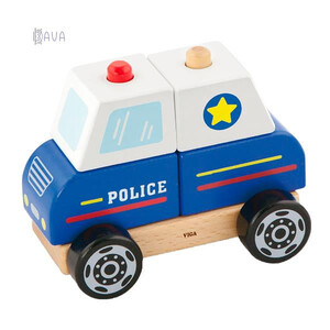 Кубики, пірамідки і сортери: Дерев'яна пірамідка «Поліцейська машинка», Viga Toys
