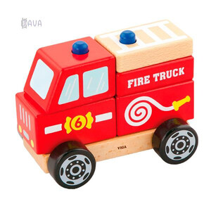 Игры и игрушки: Деревянная пирамидка «Пожарная машинка», Viga Toys