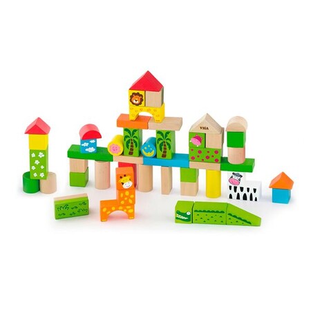 Деревянные конструкторы: Деревянные кубики Viga Toys Зоопарк, 50 шт., 3 см