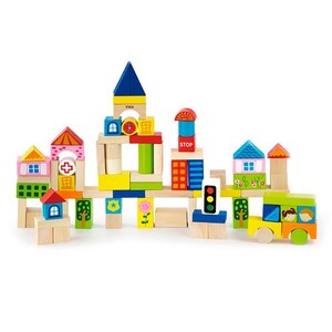 Конструкторы: Деревянные кубики Viga Toys Город, 75 шт., 3 см