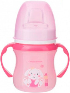 Чашки: Кружка тренировочная, розовая с зайцем, 120 мл, Canpol babies