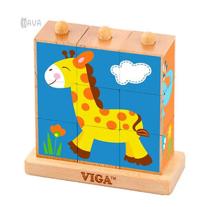 Пазли і головоломки: Дерев'яні кубики-пірамідка «Звірята», Viga Toys