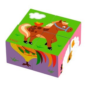Пазли і головоломки: Дерев'яні кубики-пазл Viga Toys Фермерські звірята