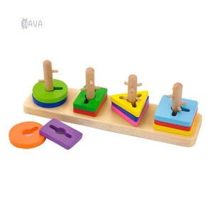 Пазли і головоломки: Дерев'яна логічна пірамідка-ключ «Кольорові фігури», Viga Toys