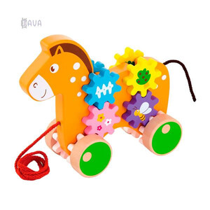 Розвивальні іграшки: Дерев'яна каталка «Коник із шестерінками», Viga Toys