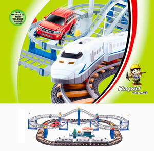 Железные дороги и поезда: Железная дорога и автострада - набор с поездом и машинкой, 90 х 58 см