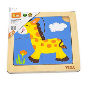Пазлы и головоломки: Деревянный мини-пазл «Жираф», 4 эл., Viga Toys