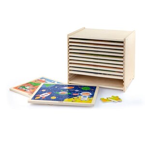 Рамки с вкладышами: Набор деревянных пазлов Viga Toys из 24 эл. со стойкой для хранения, 12 шт.