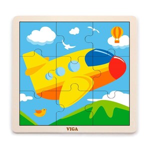 Рамки с вкладышами: Деревянный пазл Viga Toys Самолетик, 9 эл.