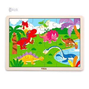 Пазли і головоломки: Дерев'яний пазл «Динозаври», 24 ел., Viga Toys