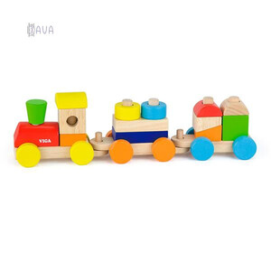 Залізничний транспорт: Дерев'яний поїзд «Кольорові кубики», Viga Toys