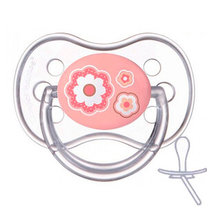 Пустышка Newborn baby силиконовая симметричная, розовая с цветочками, 18 мес, Canpol babies