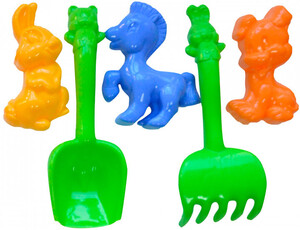 Ігри та іграшки: Песочный набор, 3 пасочки, грабли, лопатка (зеленые), Numo toys