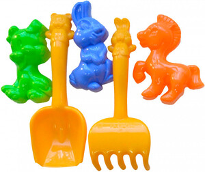 Ігри та іграшки: Песочный набор, 3 пасочки, грабли, лопатка (желтые), Numo toys