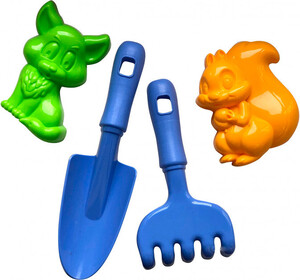 Ігри та іграшки: Песочный набор, 2 пасочки, грабли, лопатка (синие), Numo toys