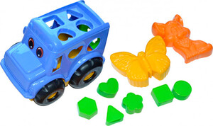 Игры и игрушки: Песочный набор, Автобус (синий) с вкладышами и 2 пасочками, Numo toys