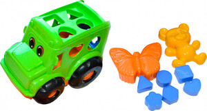Игры и игрушки: Песочный набор, Автобус (зеленый) с вкладышами и 2 пасочками, Numo toys