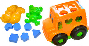 Песочный набор, Автобус (оранжевый) с вкладышами и 2 пасочками, Numo toys