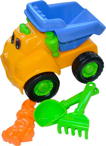 Пісочний набір, Вантажівка (жовтий) з лопаткою, граблями, пасочкою, Numo toys