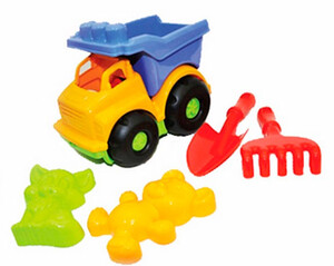 Игры и игрушки: Песочный набор, Строитель (желтый) с лопаткой, граблями, 2 пасочками, Numo toys