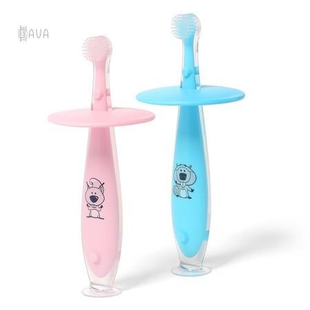 Зубні пасти, щітки та аксесуари: Дитяча зубна щітка з обмежувачем, від 6 міс., рожева/блакитна, BabyOno