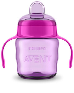 Поильники, бутылочки, чашки: Чашка-непроливайка с мягким носиком, 200 мл, розовая, Avent
