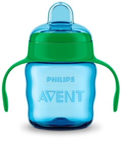 Поильники, бутылочки, чашки: Чашка-непроливайка с мягким носиком, 200 мл, синяя, Avent