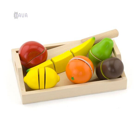 Іграшковий посуд та їжа: Іграшкові продукти «Нарізані фрукти» з дерева, Viga Toys