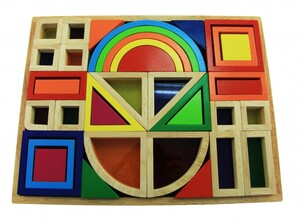 Ігри та іграшки: Конструктор дерев'яний Райдужні будівельні блоки з вікнами Goki