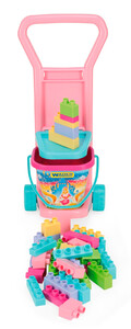 Ігри та іграшки: Дитяча візок рожева з конструктором і відерцем