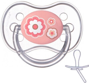 Пустышки: Пустышка Newborn baby силиконовая симметричная, розовая с цветочками, 6-18 мес, Canpol babies