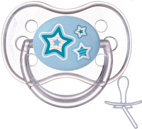 Пустушки: Пустышка Newborn baby силиконовая симметричная, голубая со звездочками, 18 мес, Canpol babies