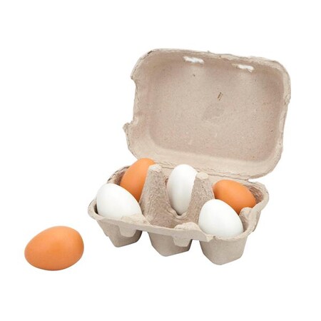 Іграшковий посуд та їжа: Іграшкові продукти Viga Toys Дерев'яні яйця в лотку, 6 шт.