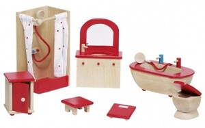 Домики и мебель: Набор для кукол Мебель для ванной (дерево) Goki