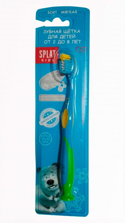 Зубные пасты, щетки и аксессуары: Детская зубная щетка с ионами серебра, голубая, Splat